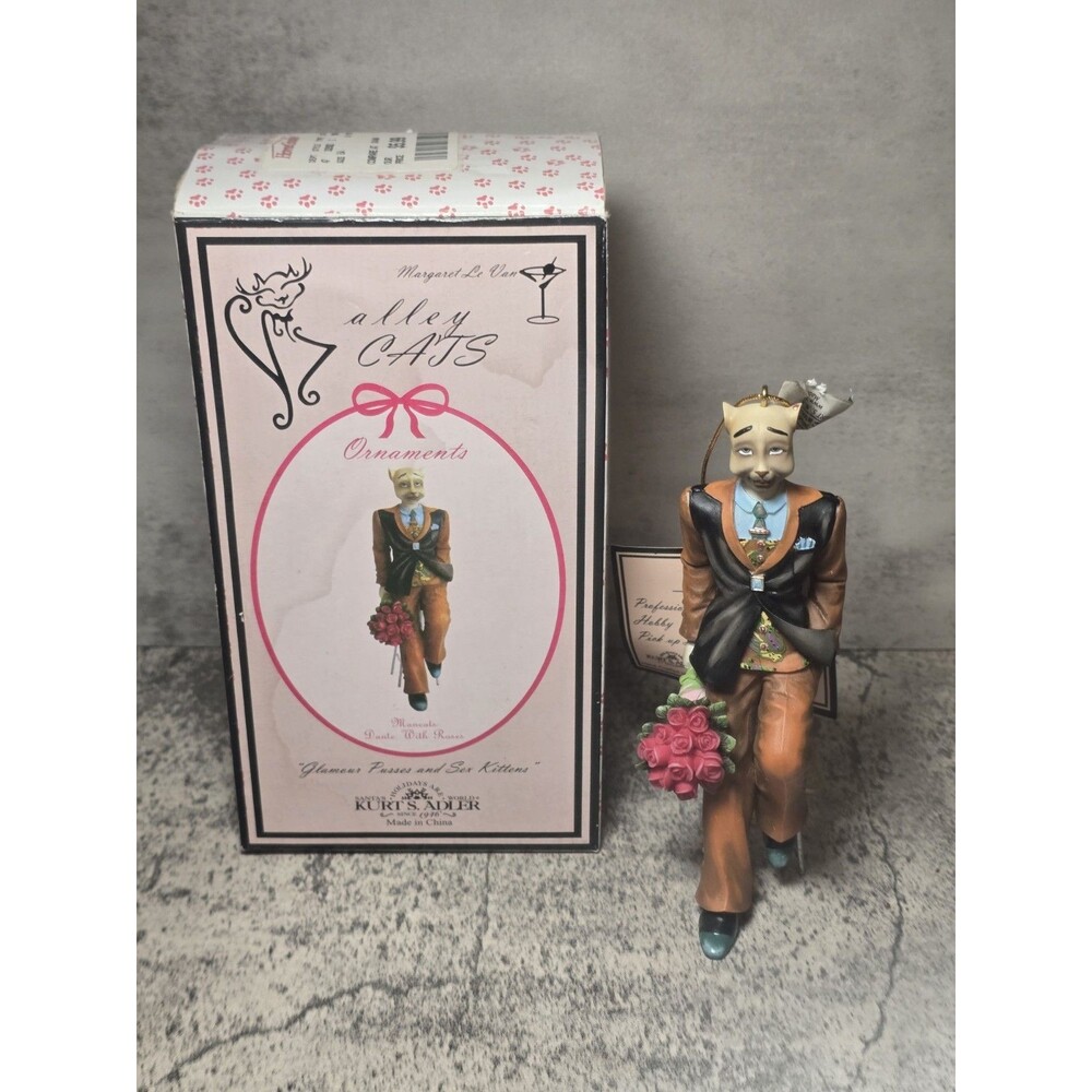 Kurt Adler Alley Man Cats Dante With Roses Romantic  Ornament- NIB Margaret Van